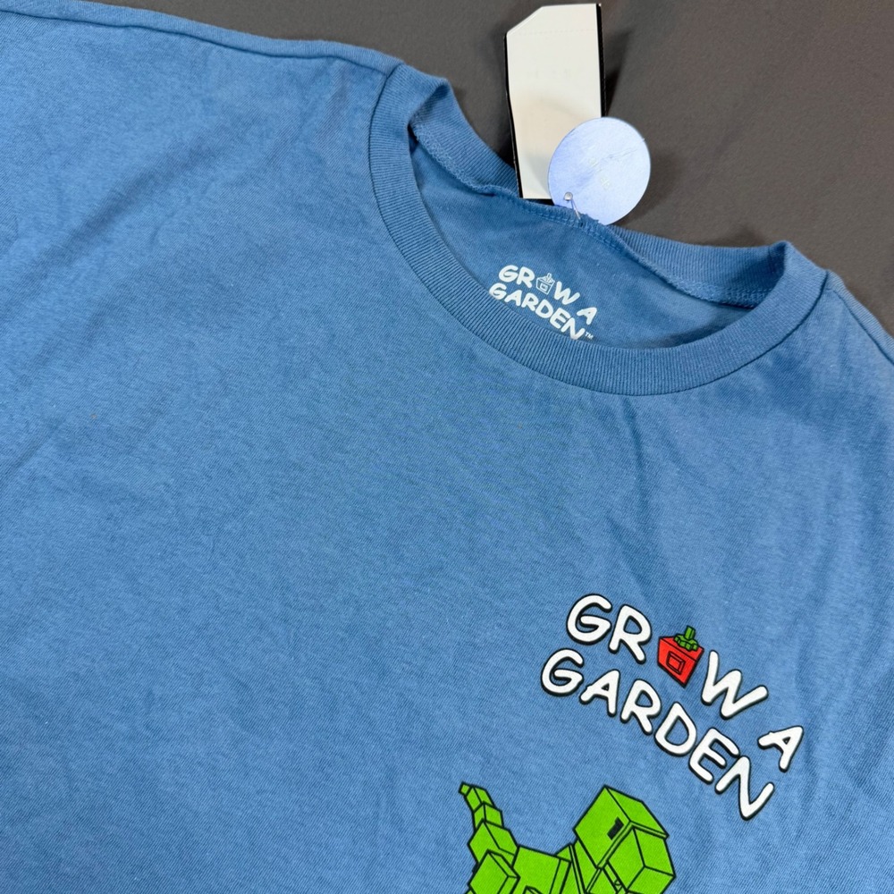 Grow A Garden Kids Blue Graphic T-Shirt Pixel Art Animals Size Large NEW